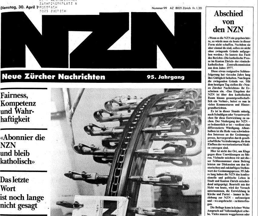 Die letzte Ausgabe der NZN am 30. April 1991