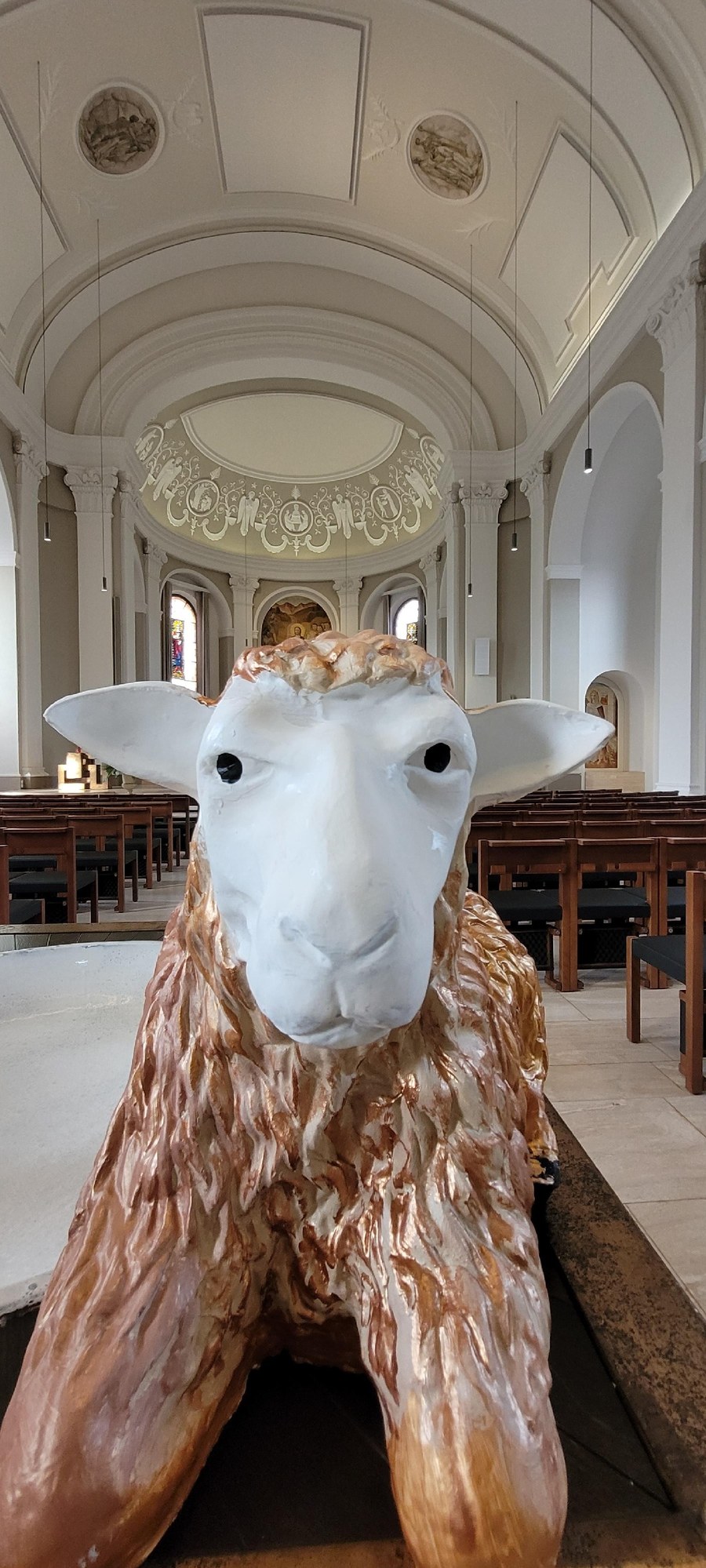 Ältere Mitmenschen sind Gold wert. Das zeigt das vom Gesundheitszentrum für das Alter, Käferberg, gestaltete goldene Schaf. Foto: Saskia Richter