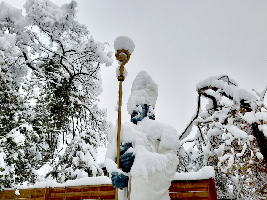 Was sagt der Bischofs-Zwingli in seinem verschneiten Hirtenwort? Zwingli im Schnee_Foto_Arnold landtwing.jpg